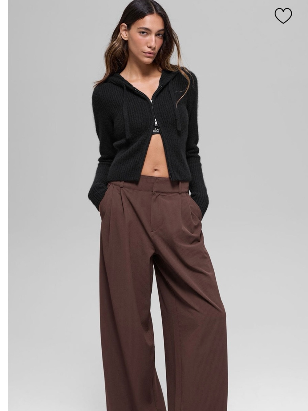NEW ALO Yoga Wide-Leg Pleated Pants in Chocolate Brown